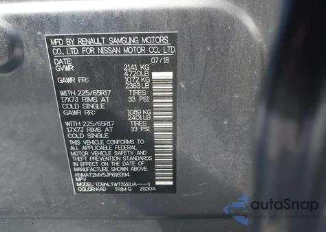 2018 Nissan Rogue Sv from USA, damaged, VIN KNMAT2MV5JP616394